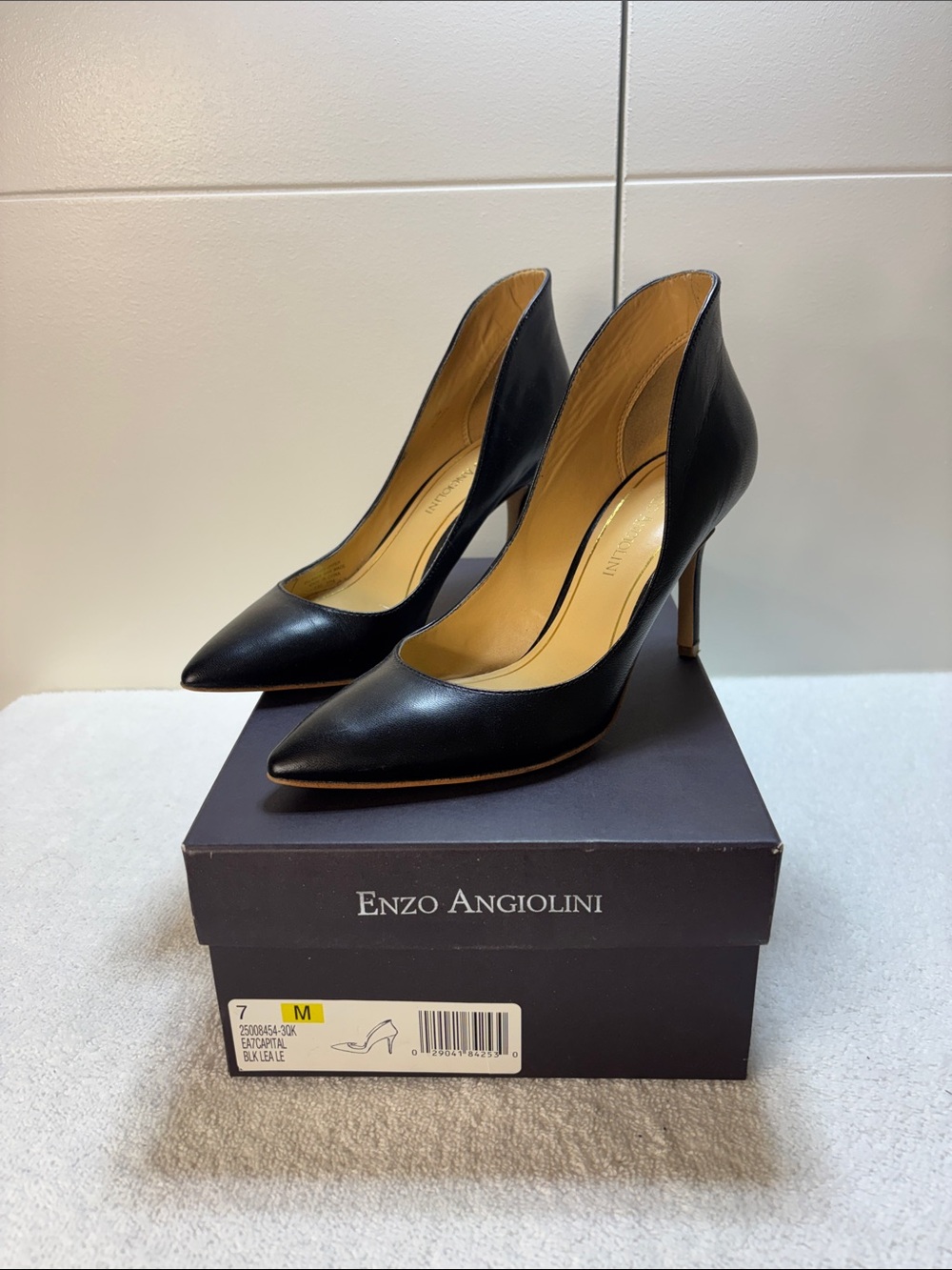Enzo Angiolini Black Pointed Leather Stiletto Pumps